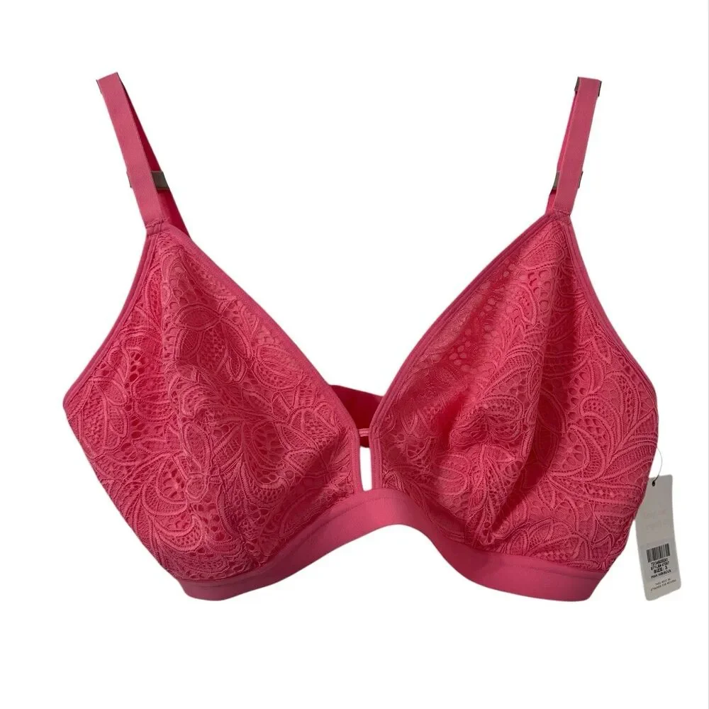 All.You.LIVELY Womens Busty Lace Bralette‎ Bra Pink Hibiscus Size 3 Wireless